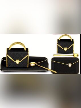 Black with Gold Trim Handbag Shaped NEW Coffee Mug Set.3 pc set-Great for tea 🍵